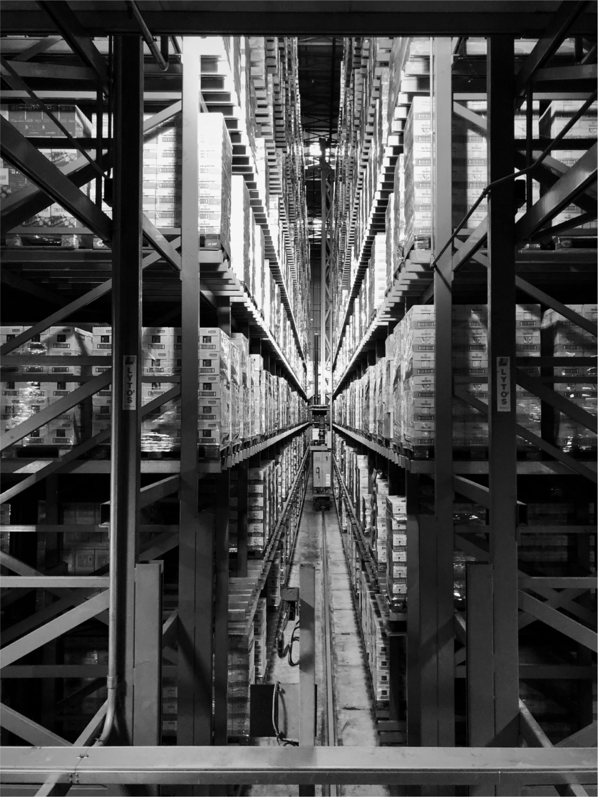 Interior photo of pallet racks in warehouse