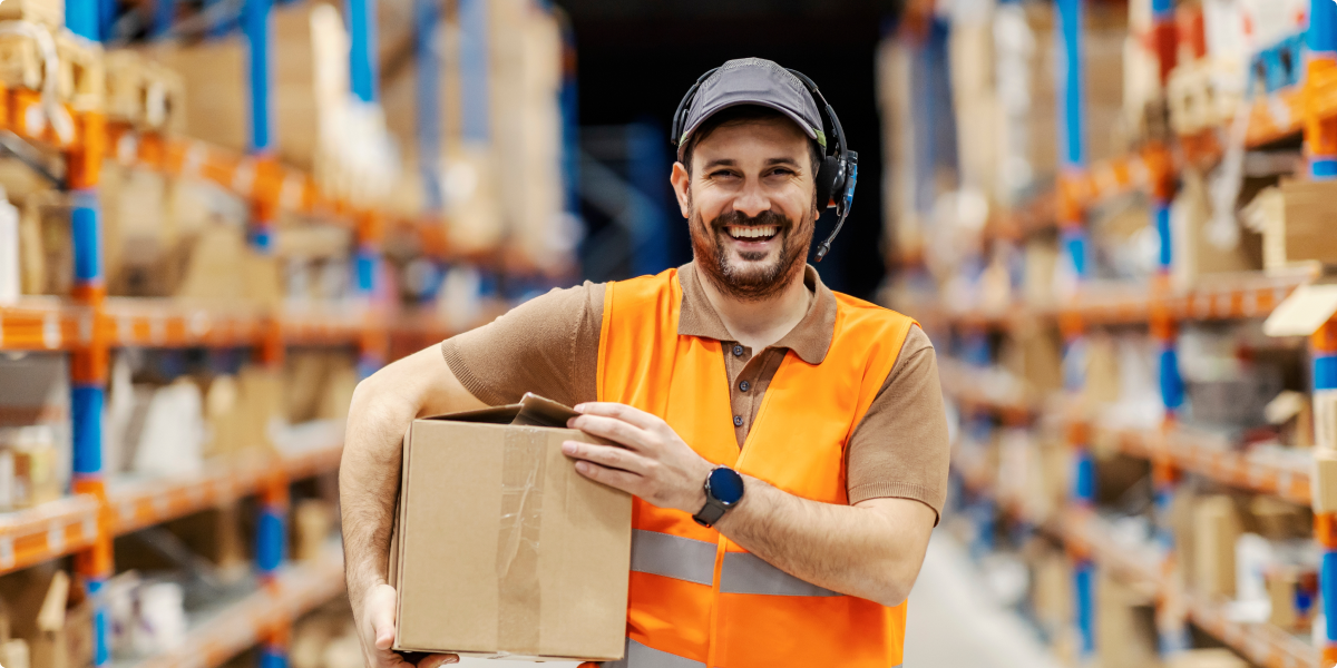 warehouse worker holding package