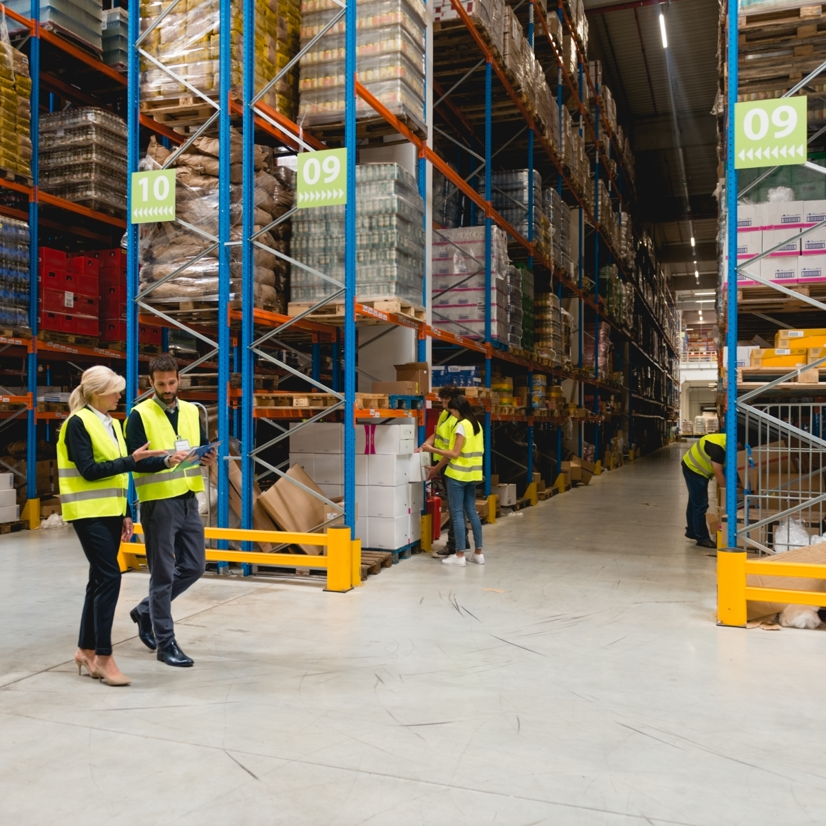 warehouse workers walking in warehouse